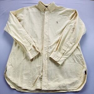 Polo Ralph Lauren Shirt Mens L Yellow Solid Button Down Flesh Pony Casual